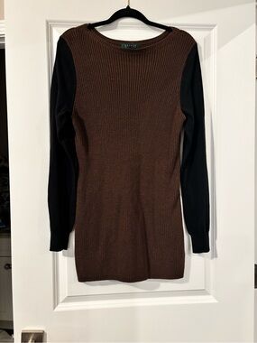 Ralph Lauren Brown Knit Crewneck Sweater with Black Trim